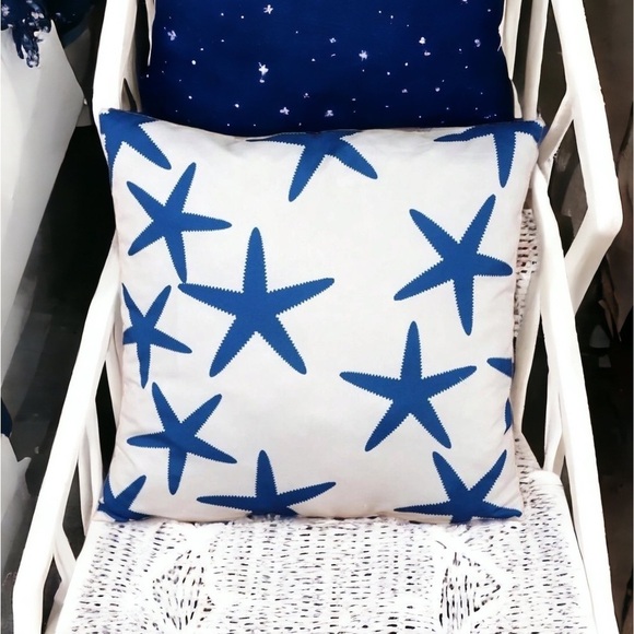 Coastal Starfish Pillow Cover Beach Nautical Square Blue White 17. 7 X 17.7 in - Picture 9 of 16